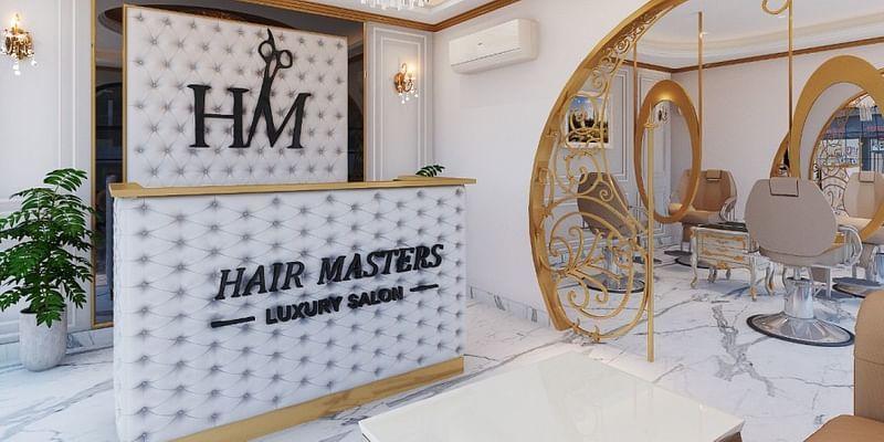 Hair Masters luxury salon interior featuring an elegant reception desk, premium gold accents, and modern styling stations, representing the brand’s expansion beyond 100 salons through two franchise formats in India.