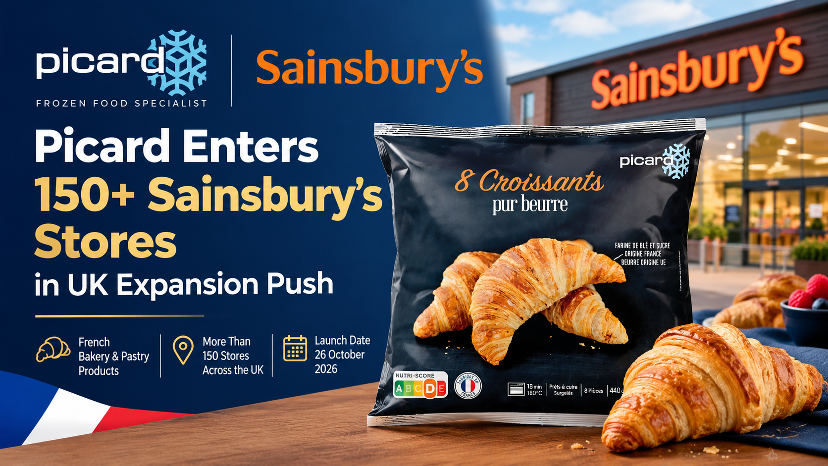 Picard frozen bakery and pastry products launching in more than 150 Sainsbury’s stores across the UK.